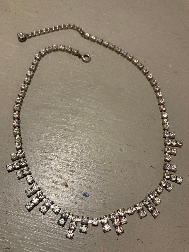 Vintage strass costume Jewelry ketting collier zilverkleurig, Sieraden, Tassen en Uiterlijk, Antieke sieraden, Ophalen of Verzenden