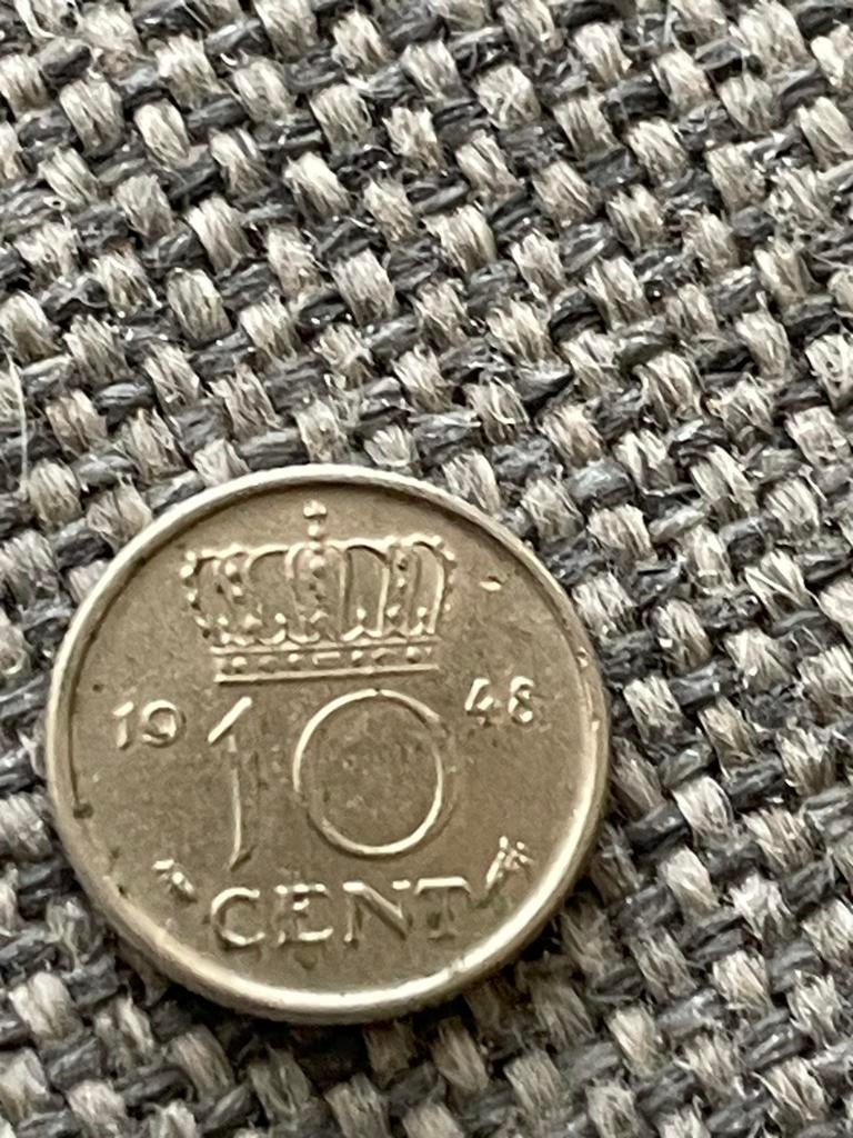Nederlandse 10 Cent munt Koningin Wilhelmina 1948, Postzegels en Munten, Munten | Nederland, Ophalen of Verzenden, Koningin Wilhelmina