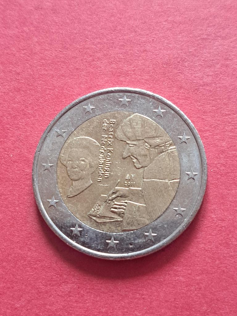 2011 Nederland 2 euro 500 jaar Lof der Zotheid Erasmus, Verzenden, Koningin Beatrix, Euro's, Losse munt