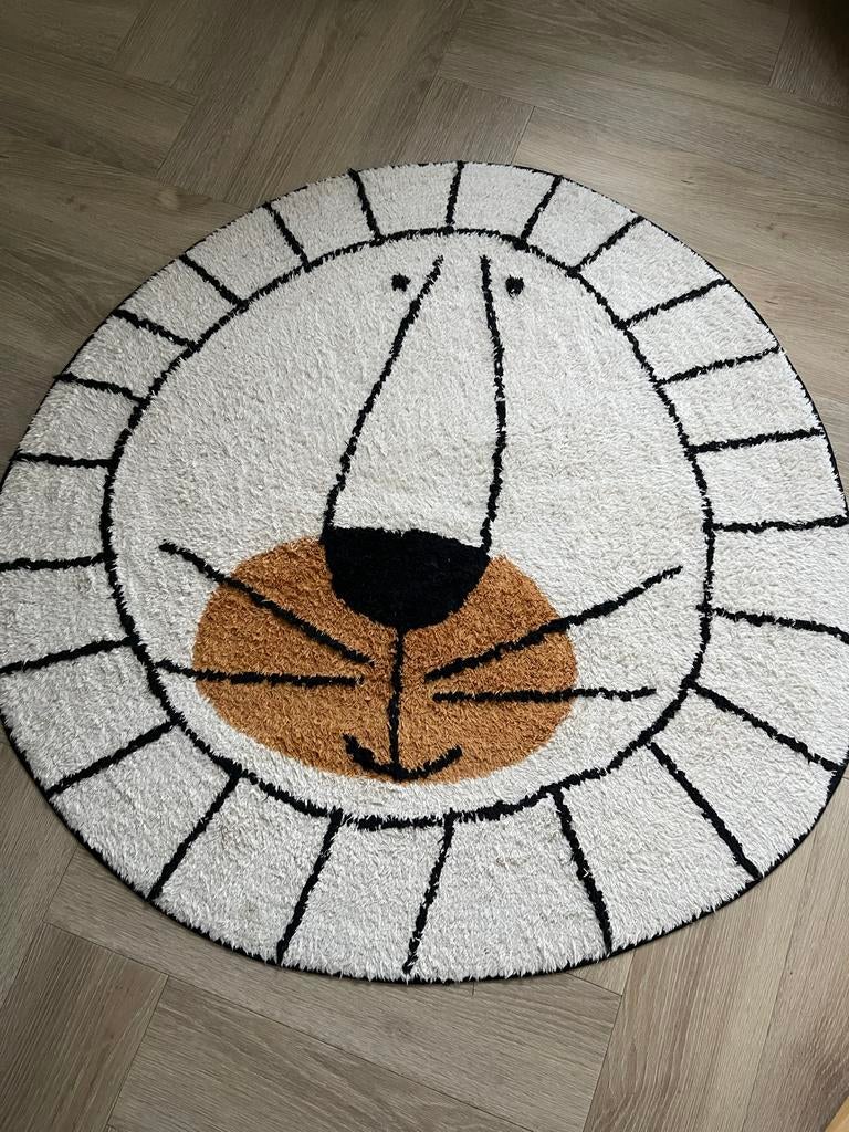 Vloerkleed leeuwenkop Tapis Petit - Babykamer, Wit, Rond, Zo goed als nieuw, 50 tot 100 cm
