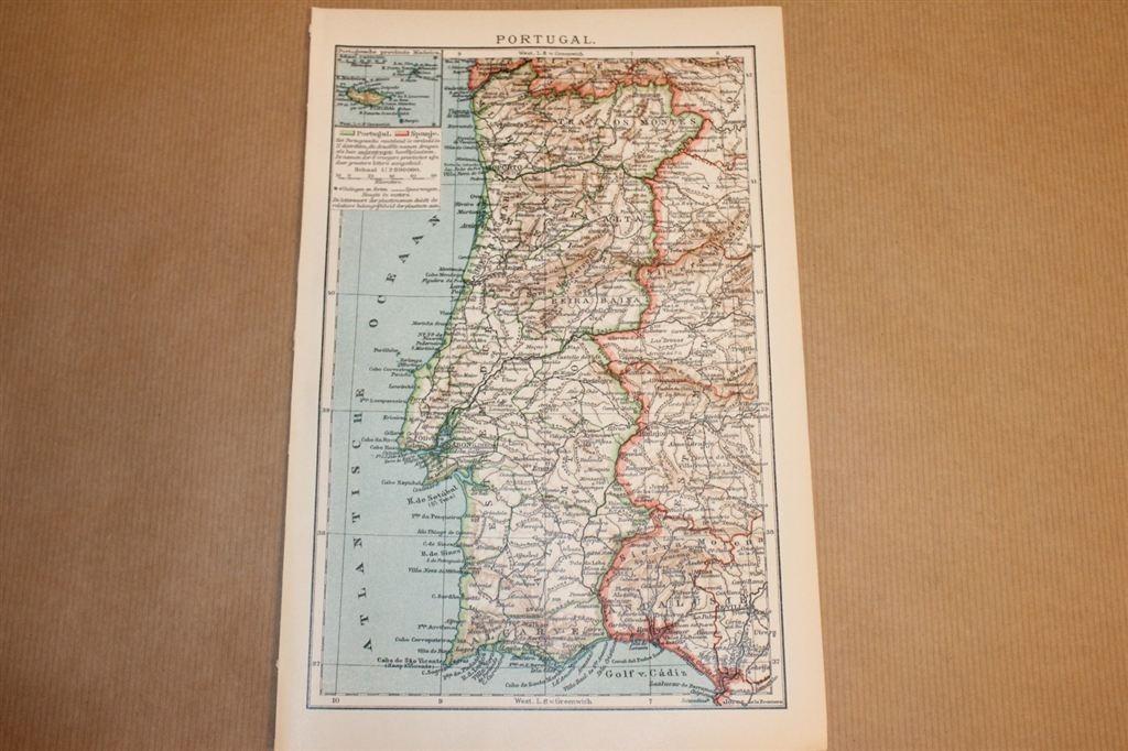 Antieke kaart - Portugal - circa 1900, Ophalen of Verzenden, 1800 tot 2000, Nederland, Landkaart