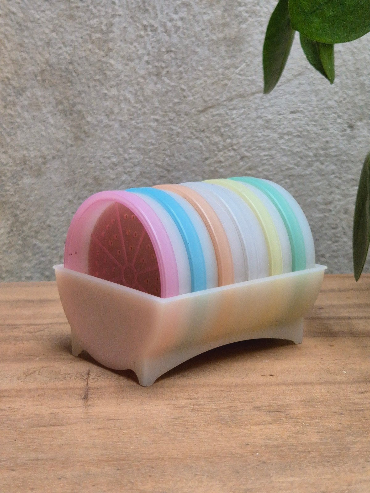 Vintage Tupperware Onderzetters Set met Houder, Gebruikt, Tupperware, Blauw, Overige typen