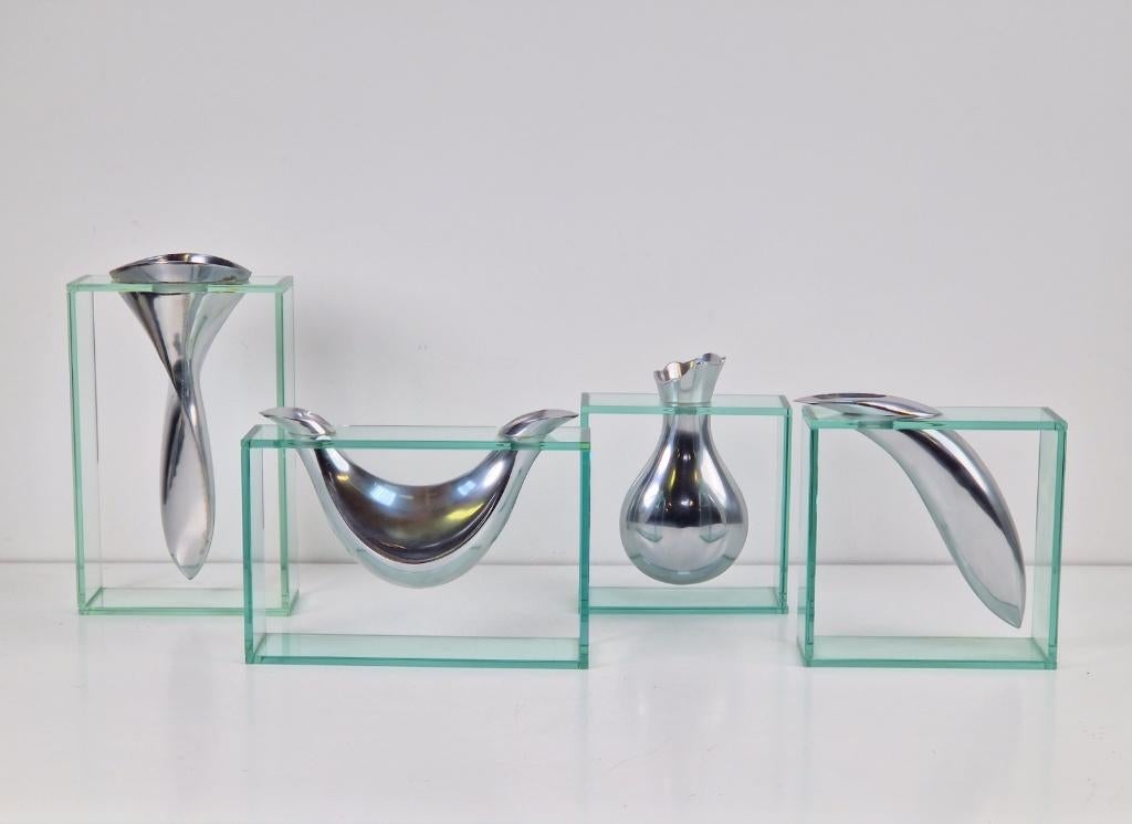 Set 4 modernist art object vaas lisa mori ’80 design glas, Ophalen of Verzenden