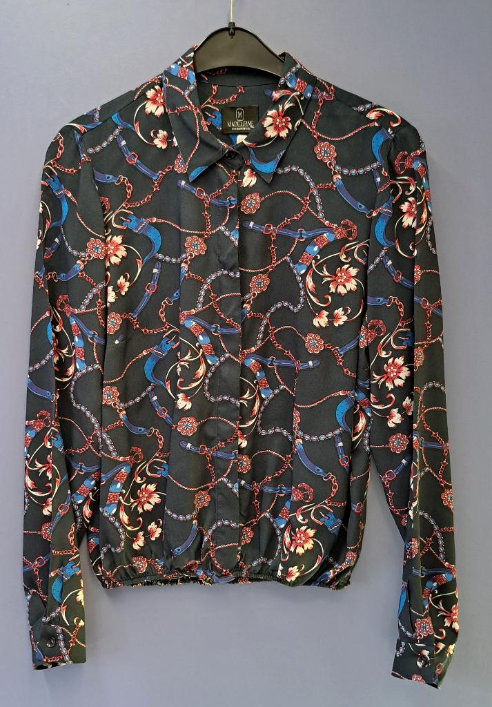Madeleine donker blauwe blouse rood/ ecru schakels 38 47054, Maat 38/40 (M), Blauw, ., Madeleine