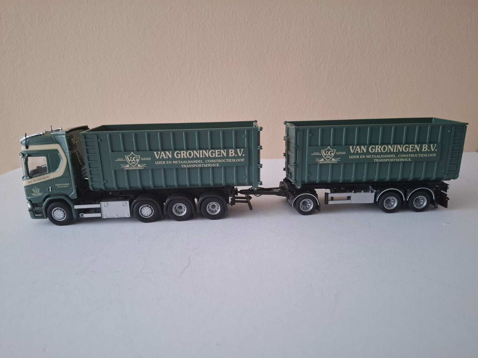 Scania R met container Combi van van Groningen Bv van Tekno, Ophalen of Verzenden, Bus of Vrachtwagen, Tekno