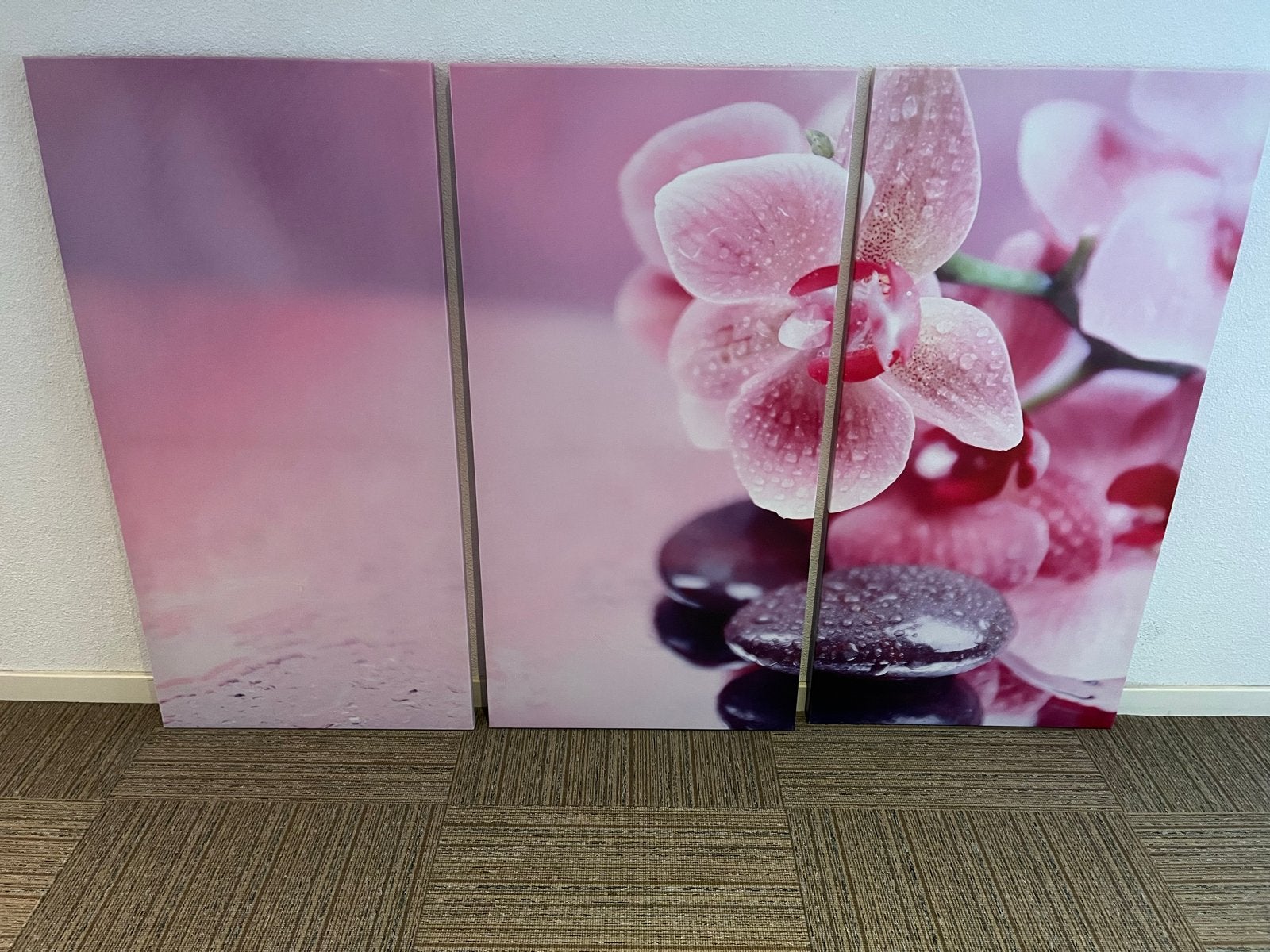Canvas drieluik met roze orchideeën, Ophalen, 125 cm of meer, 75 – 100, Print