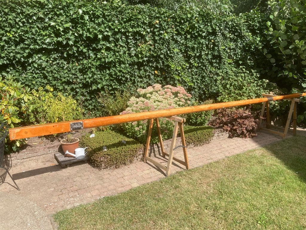 Houten mast met verstaging te koop, Ophalen, Gebruikt, 3 tot 6 meter, Minder dan 15 m²
