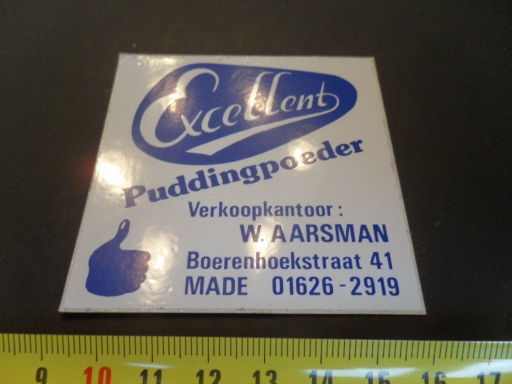 sticker made w aarsman excellend puddingpoeder verkoopkanto, Ophalen of Verzenden, Zo goed als nieuw