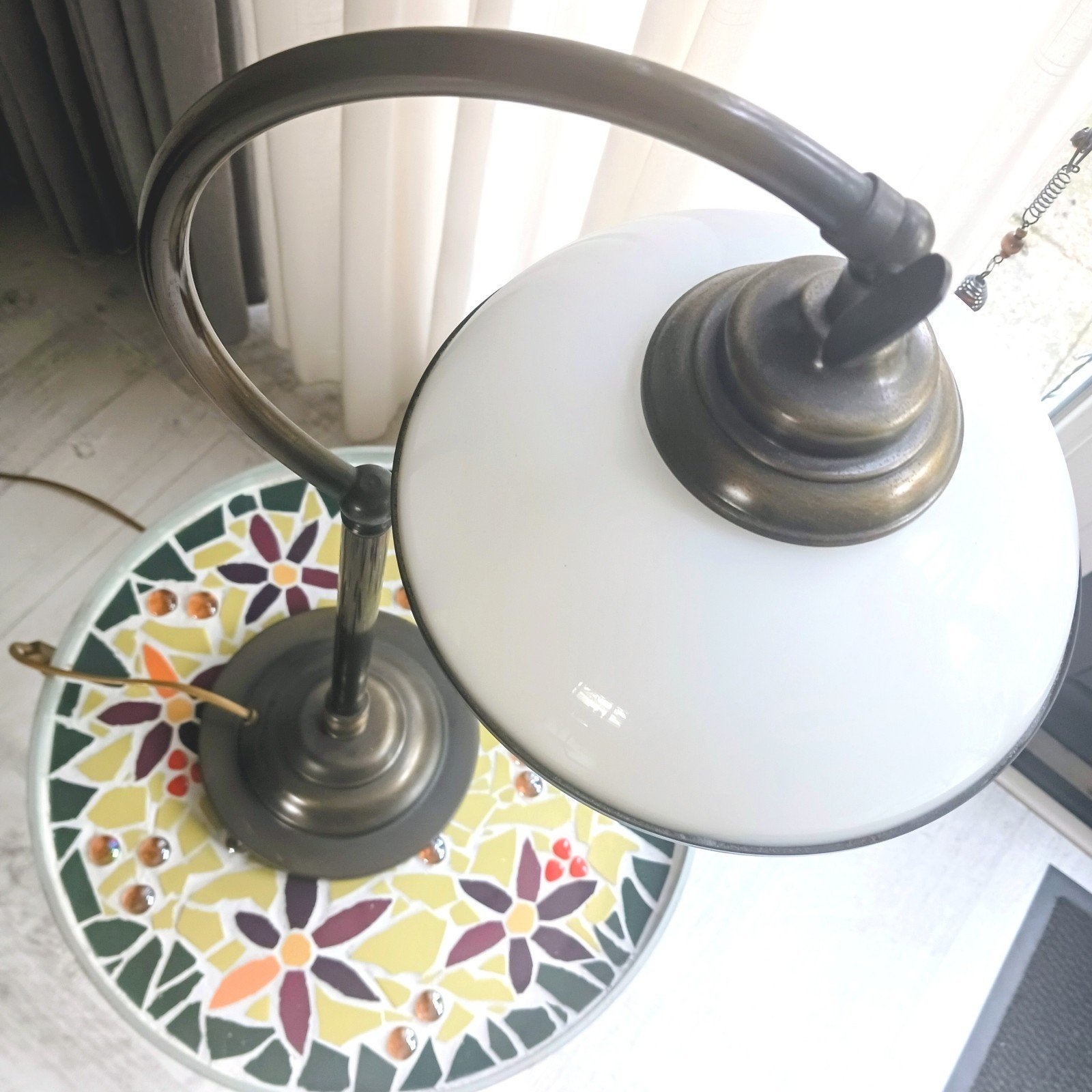 Tafellamp glazen kap., Huis en Inrichting, Lampen | Lampenkappen, Klassiek, Rond, Ophalen of Verzenden, Zo goed als nieuw