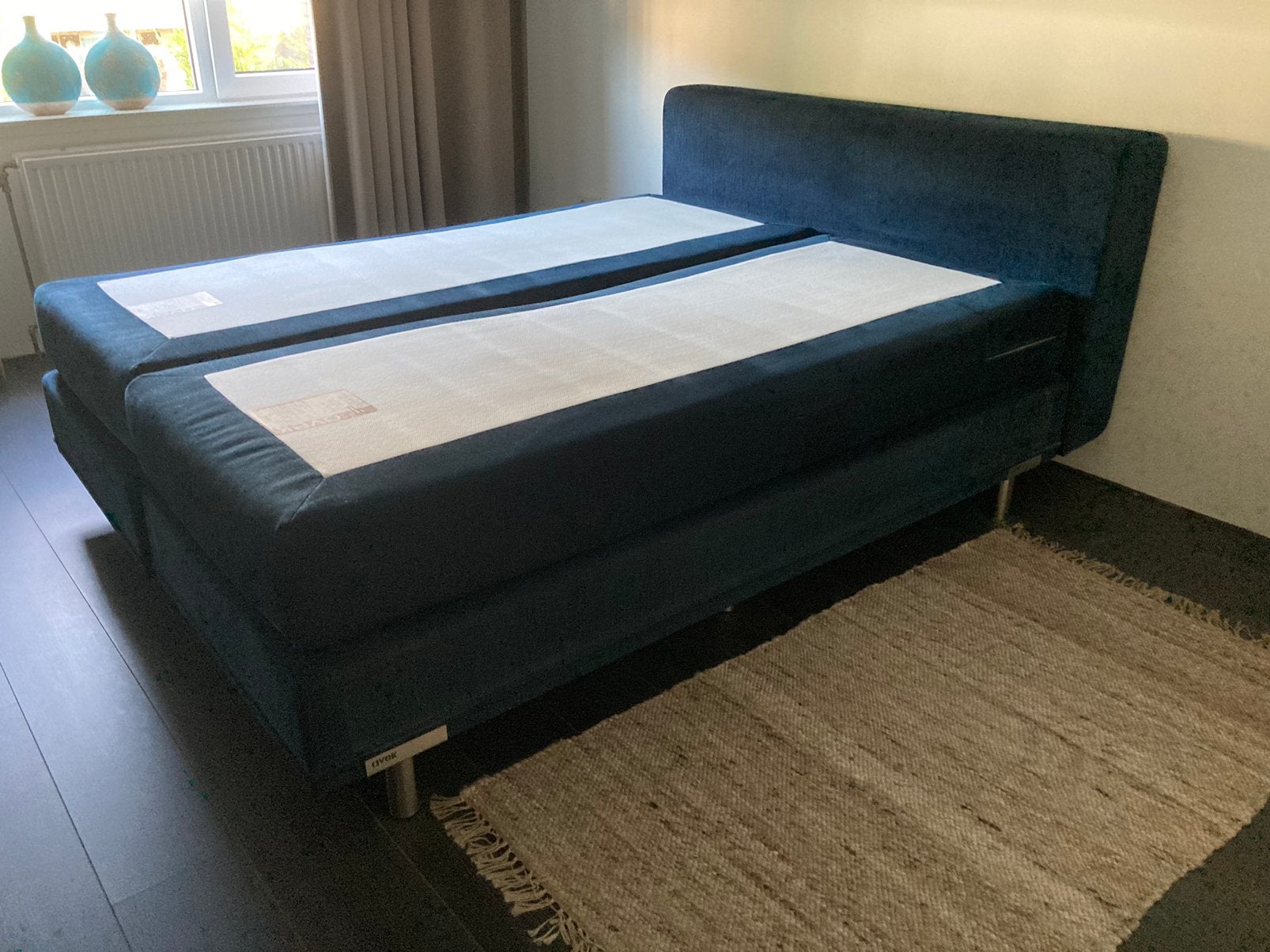 Boxspring avek noflik 1,60 x 2,00 meter, Ophalen, Blauw, Tweepersoons, Zo goed als nieuw