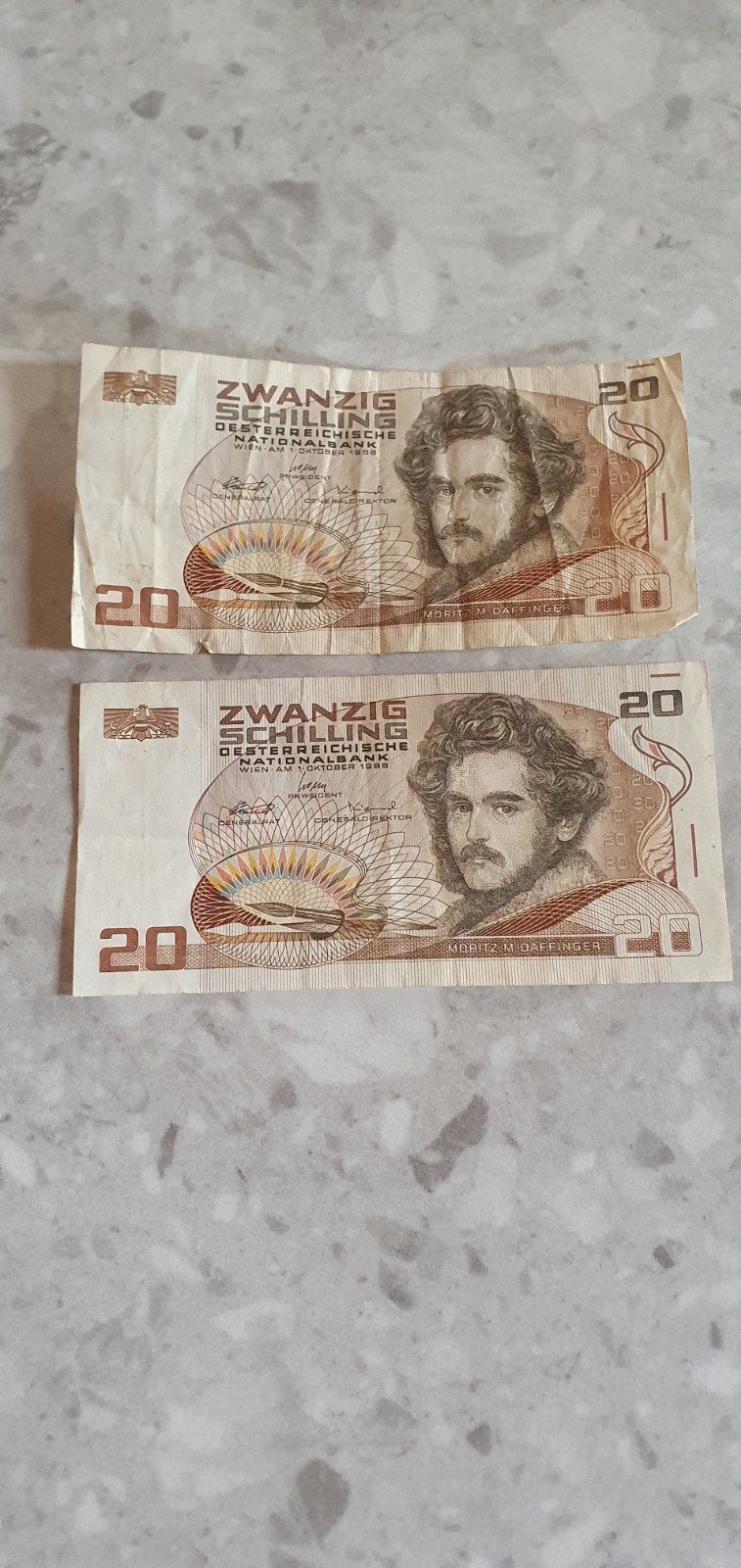 2x Oostenrijkse 20 Schilling biljetten (1986), Ophalen of Verzenden
