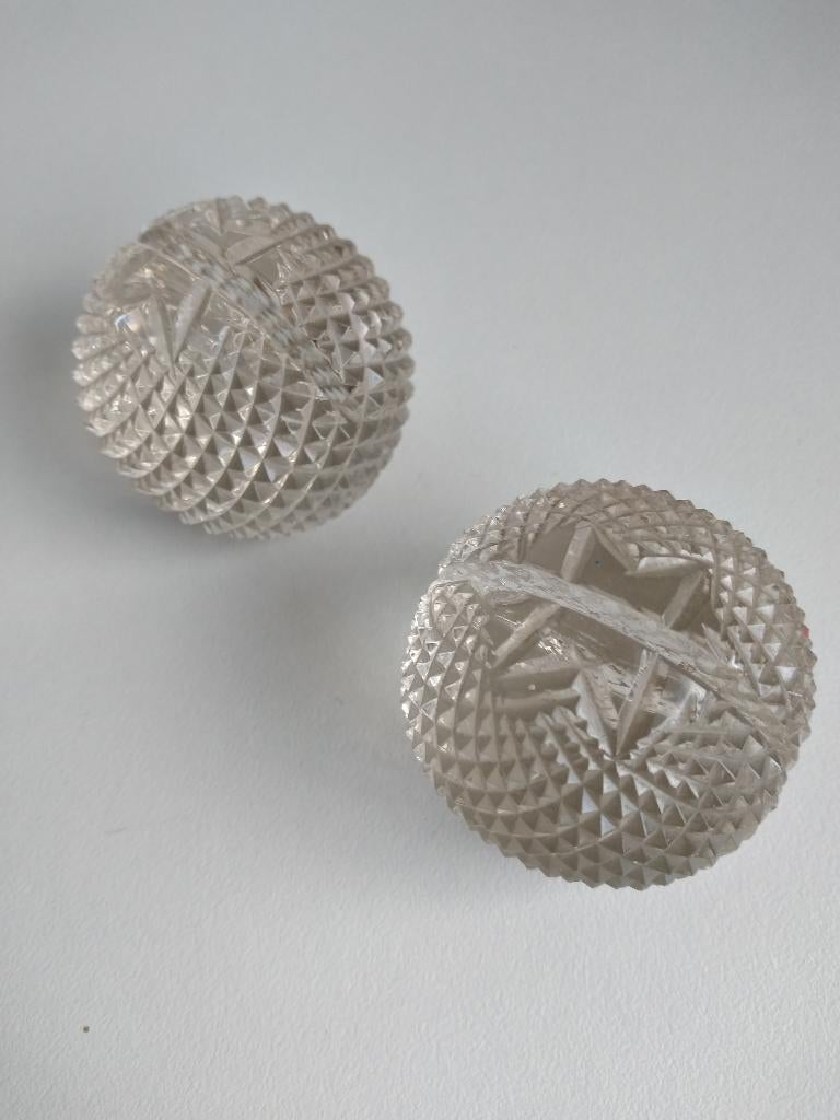 2 antieke bolvormige kristallen naamkaart menukaart houders, Antiek en Kunst, Ophalen