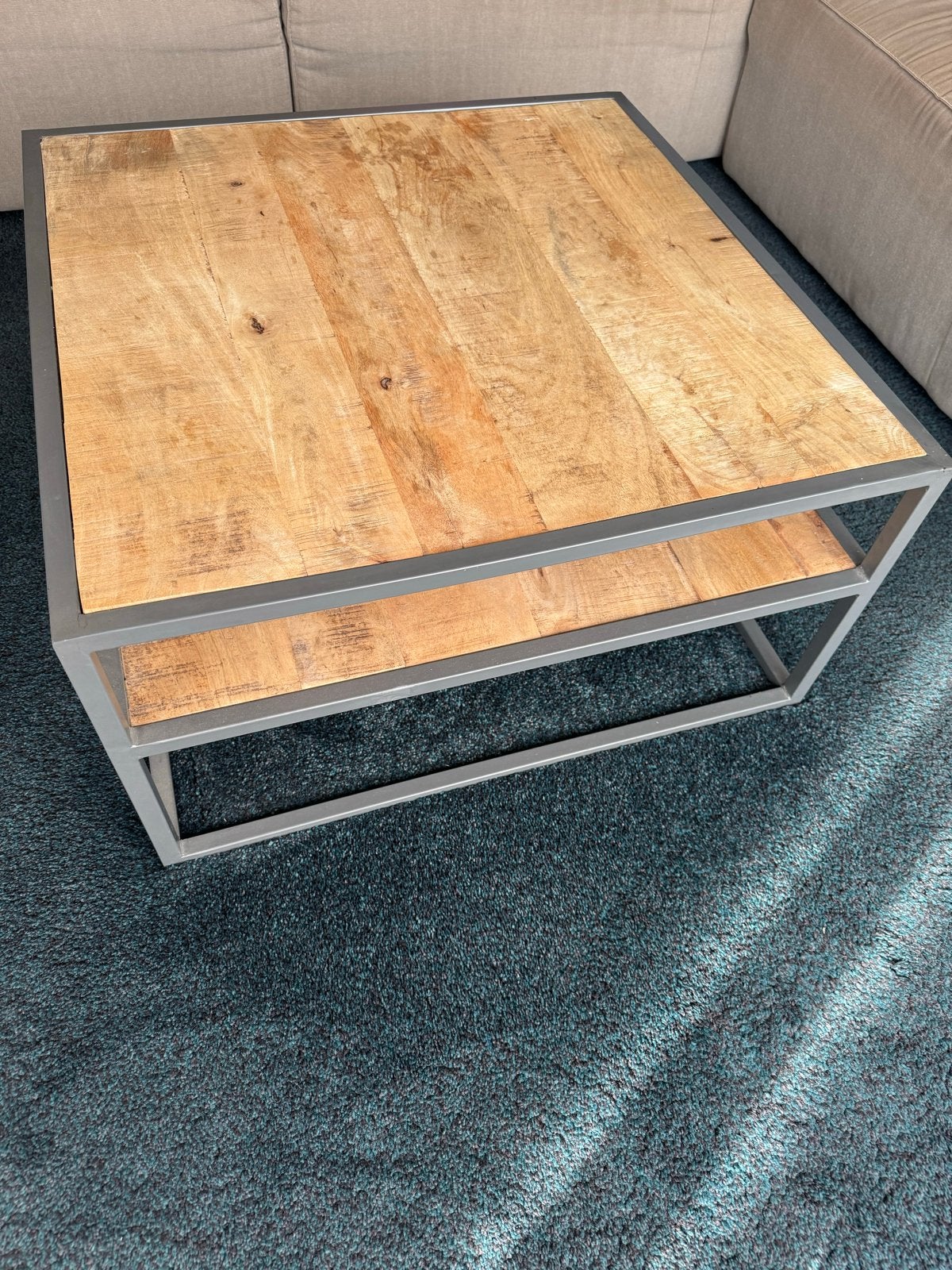 Salontafel industrieel mangohout en metaal, Vierkant, Zo goed als nieuw, 5 – 50, Overige houtsoorten
