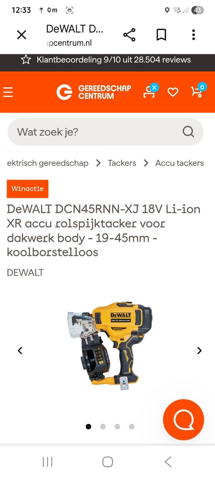 DeWALT DCN45RNN-XJ Accu Rolspijkertacker voor Dakwerk, Ophalen, Zo goed als nieuw