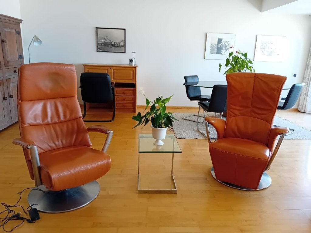 Lederen cognackleurige relaxstoelen, Ophalen, Gebruikt, Modern, Leer