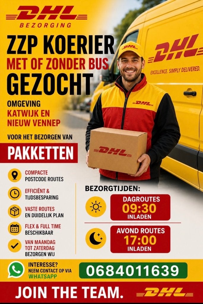 ZZP BEZORGER MET OF ZONDER BUS IN KATWIJK EN NIEUW-VENNEP, 33 - 40 uur, Overige niveaus, Starter, Overige vormen