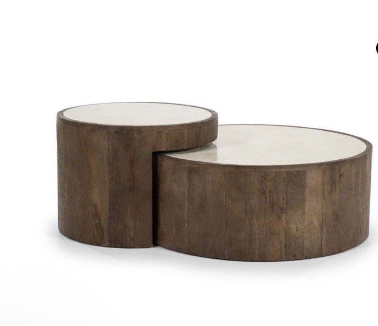 Eleonora Hazel Salontafel Set - Rond Hout en Marmer, Ophalen, Rond, 50 tot 100 cm, Zo goed als nieuw