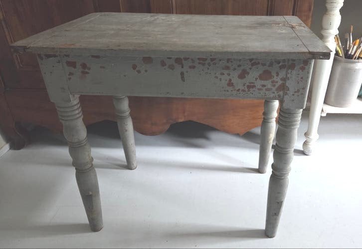 Brocante Sleets Houten Tafeltje met Verschuifbaar Blad en, Ophalen