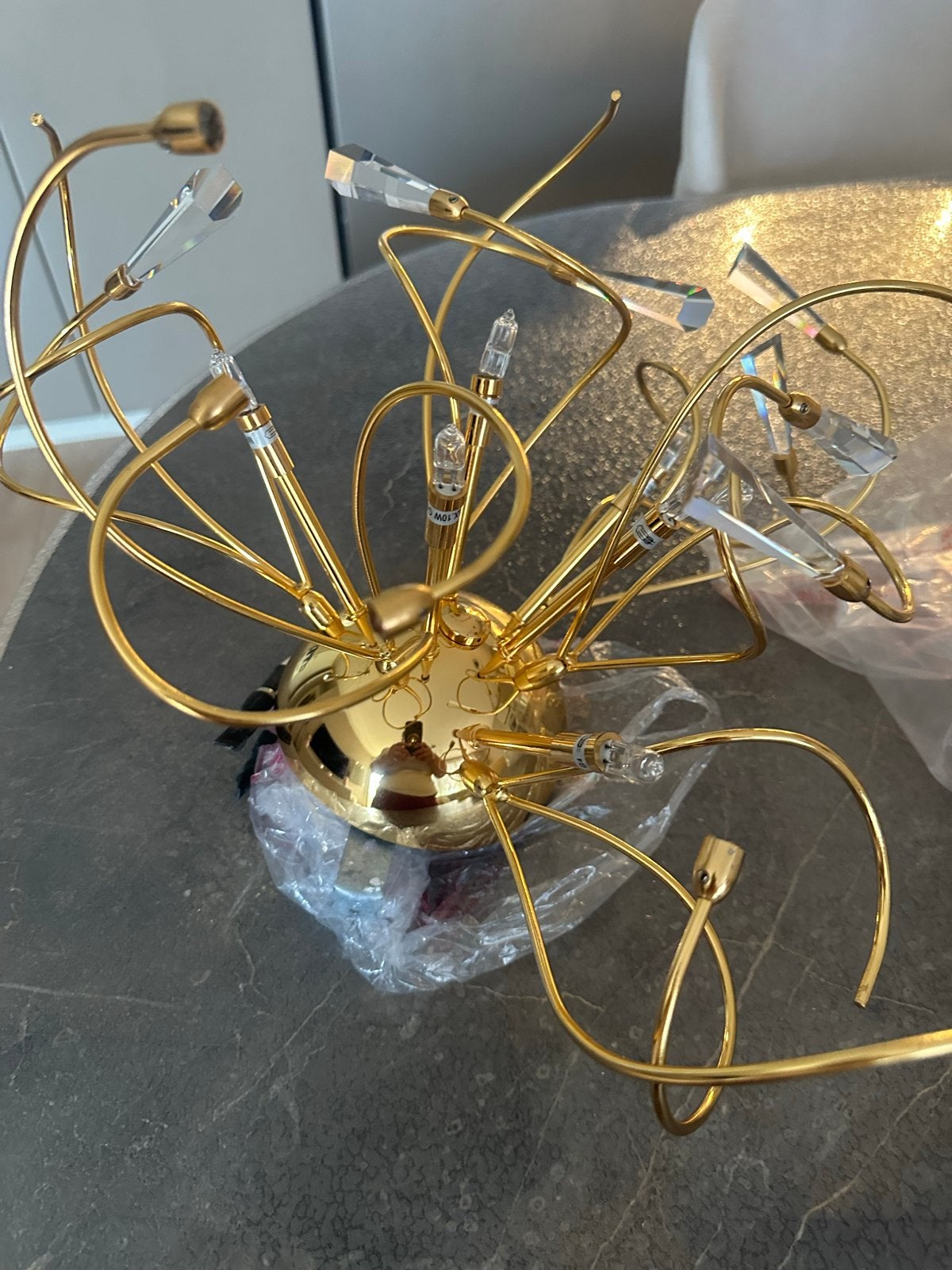 Luxe Gouden Kristallen Kroonluchter - Origineel Design, Huis en Inrichting, Lampen | Hanglampen, Ophalen of Verzenden, Nieuw, Metaal