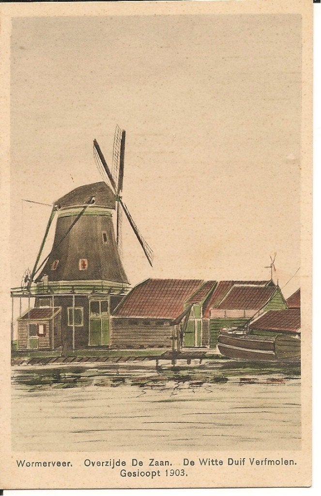 Ansichtkaart Wormerveer - De Witte Duif Verfmolen 1903, Ophalen of Verzenden, 1920 tot 1940, Gelopen, Noord-Holland