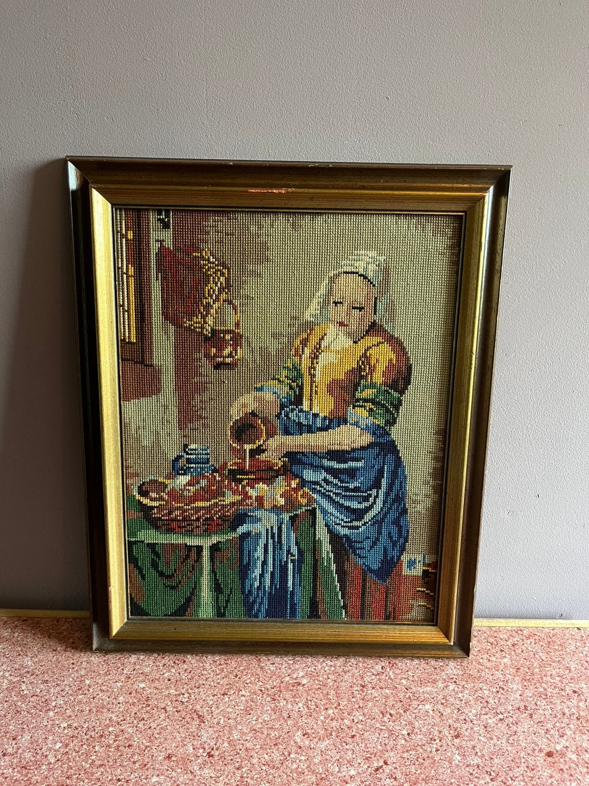 Geborduurd schilderij Het melkmeisje van Vermeer, Ophalen of Verzenden