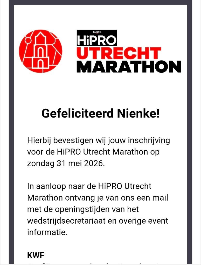 Startbewijs marathon Utrecht, Sport en Fitness, Loopsport en Atletiek, Ophalen of Verzenden, Nieuw, Overige typen, Overige merken