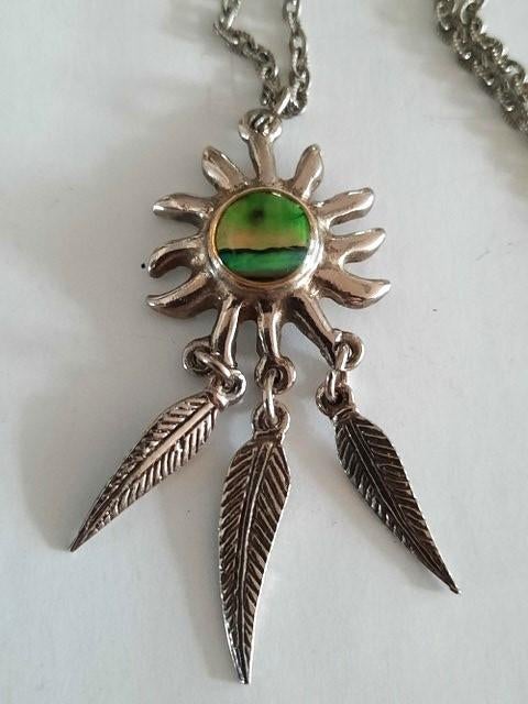 Zilverkleurige Zon hanger Native American-stijl aan ketting, Ophalen, Zo goed als nieuw, Zilver, Overige materialen
