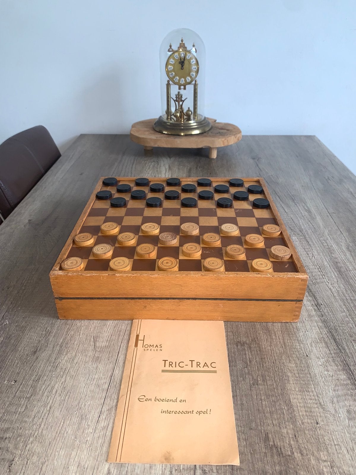 Vintage Homas Spelen 3-in-1 Schaak-, Dam- en Tric-Trac spel, Hobby en Vrije tijd, Gezelschapsspellen | Bordspellen, Ophalen of Verzenden