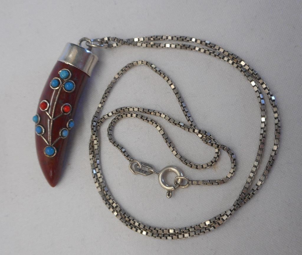 Zilveren ketting met aparte vintage hanger nr.041, Sieraden, Tassen en Uiterlijk, Kettingen, Met hanger, Verzenden, Zo goed als nieuw