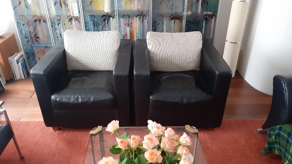 2 Leren stoelen, zo goed als nieuw., Ophalen, Twee, Zwart, Leer