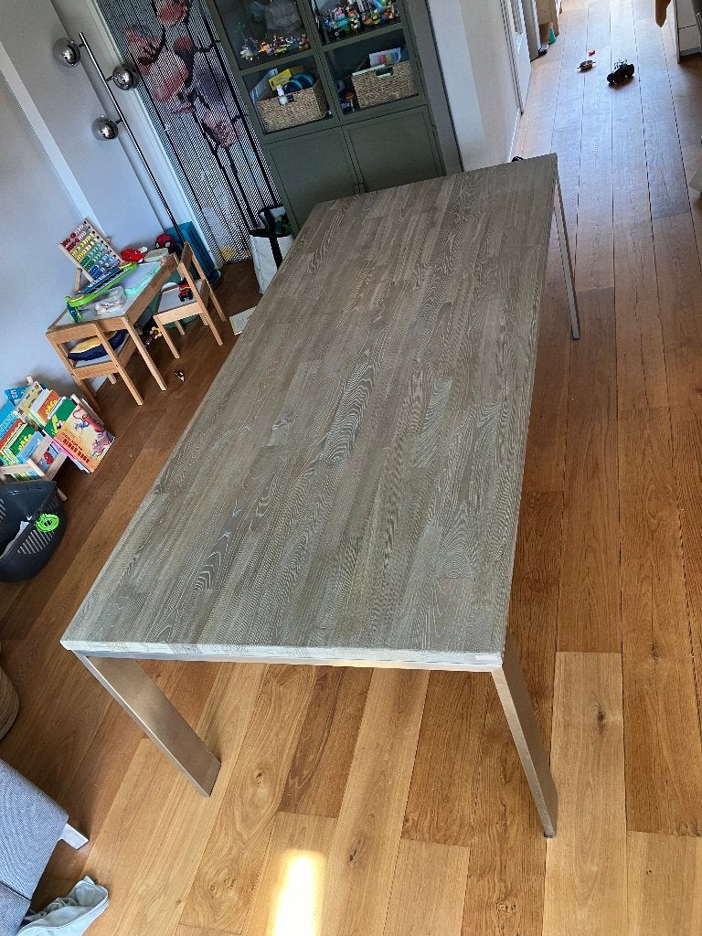 Eetkamertafel Xooon Montero 220x100x77 grijshoutenblad, Ophalen, Gebruikt, Eikenhout, 200 cm of meer