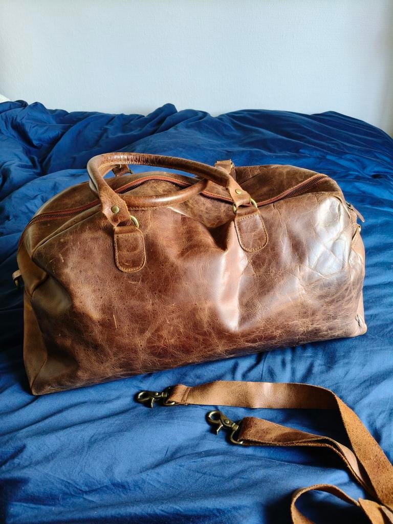 Leren weekend -reistas, Sieraden, Tassen en Uiterlijk, Tassen | Reistassen en Weekendtassen, 40 tot 60 cm, 20 tot 30 cm, Bruin