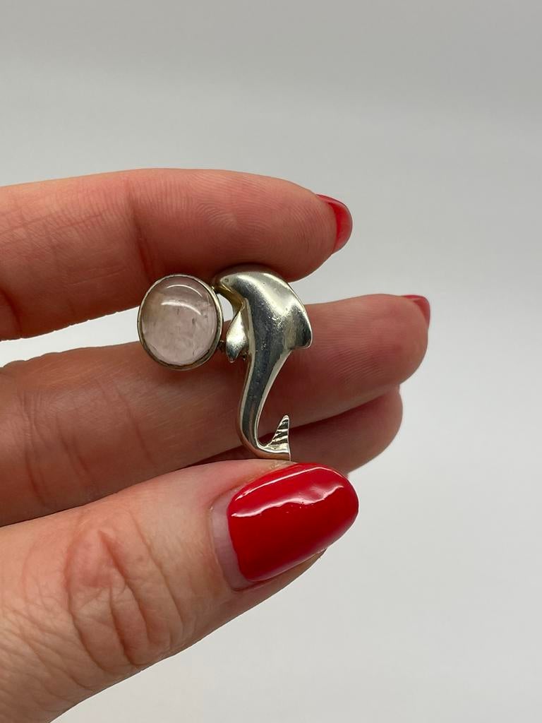 D912 Prachtige zilveren hanger dolfijn rozenkwarts, Ophalen of Verzenden, X, Met edelsteen, Zilver