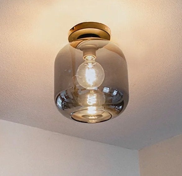 Qazqa Suzanna Plafondlamp - Smoked Glas zwart goud, Ophalen, Zo goed als nieuw, Glas