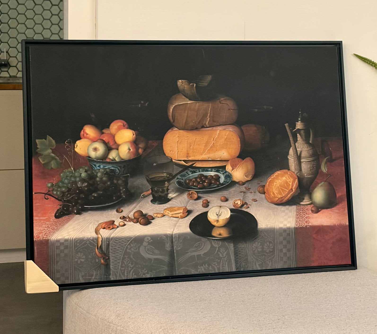 Modern canvas van stilleven met kazen, Antiek en Kunst, Ophalen of Verzenden