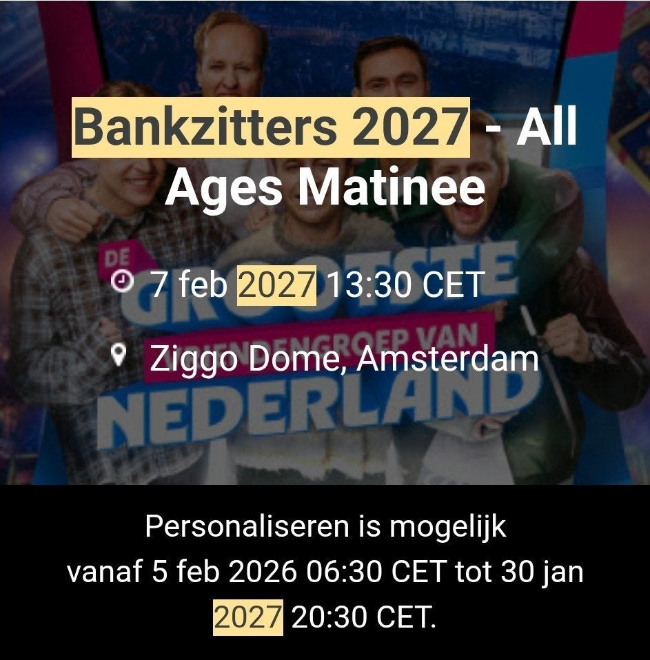 Bankzitters 7 feb  all age, Tickets en Kaartjes, Twee personen
