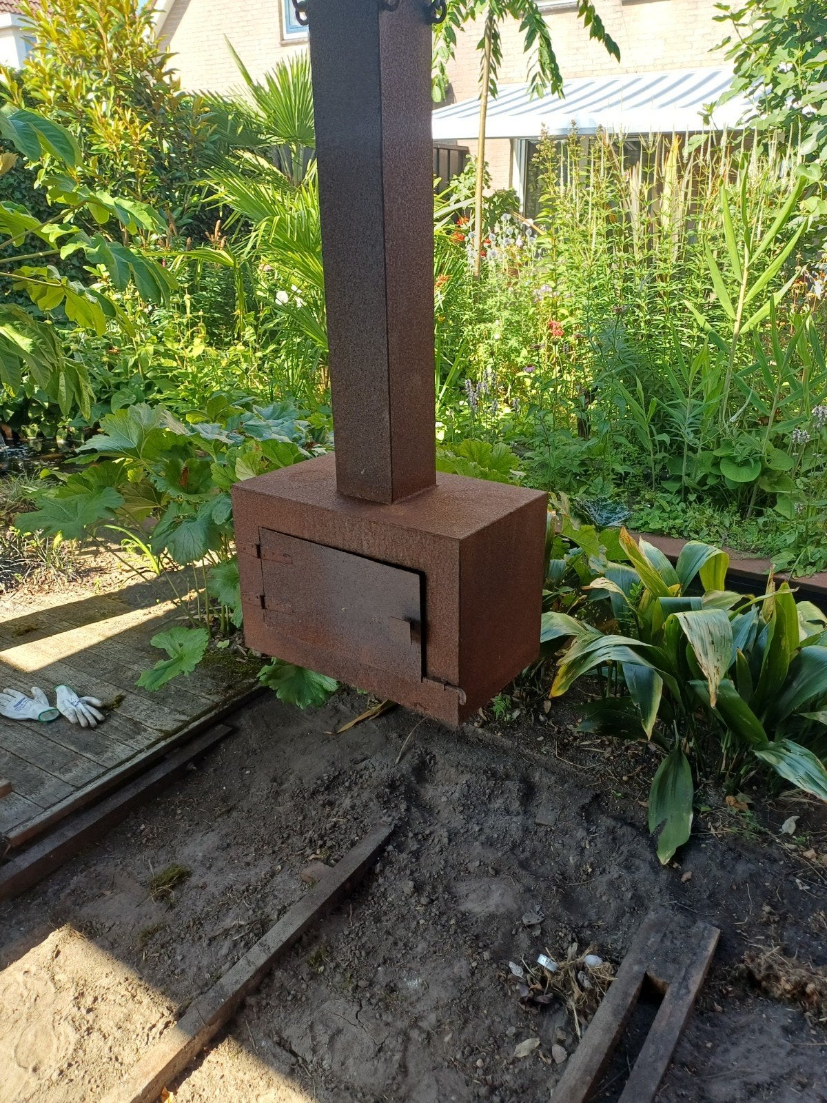 Hangende buitenkachel/haard van cortenstaal, Ophalen of Verzenden, Gebruikt