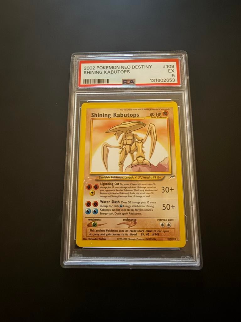 Shining Kabutops 2002 Pokemon Neo Destiny PSA 5, Ophalen, Nieuw, Losse kaart, Foil
