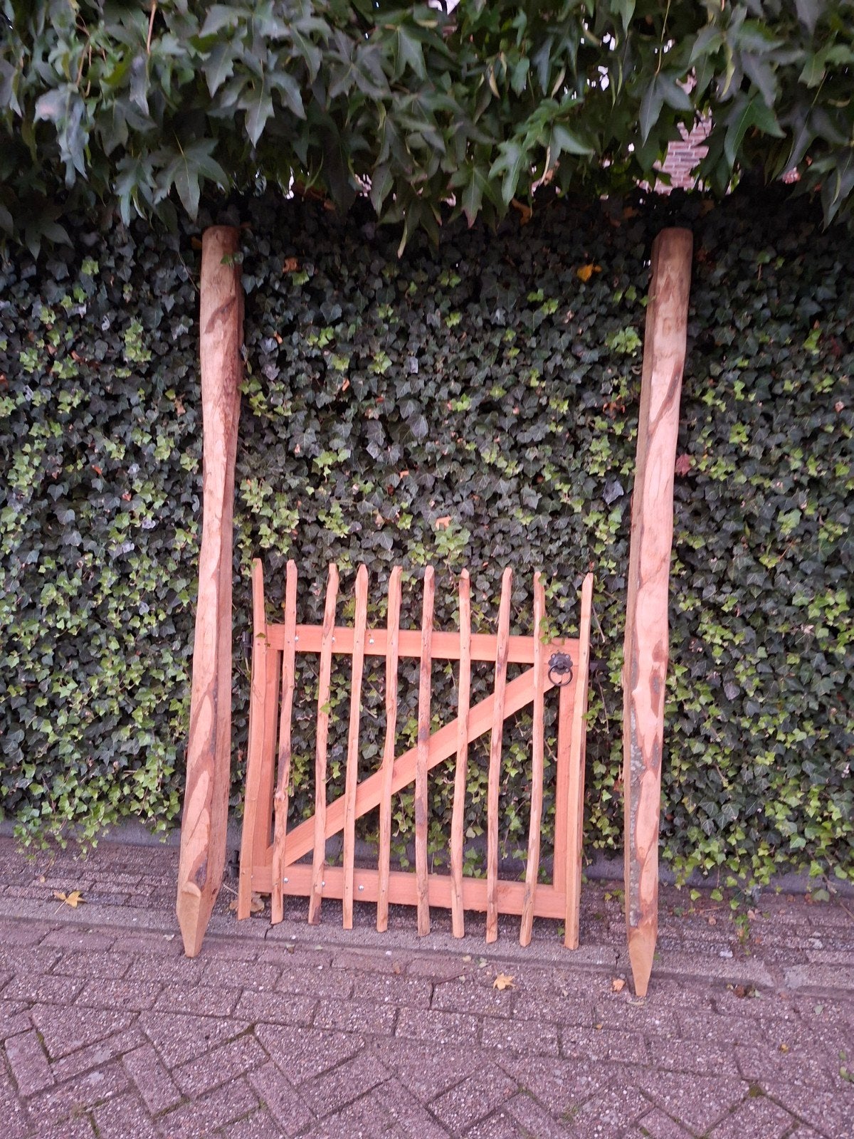 Kastanje houten poort 100x100 nieuw met 2 palen, Ophalen, Met poort, Nieuw, Tuinhek