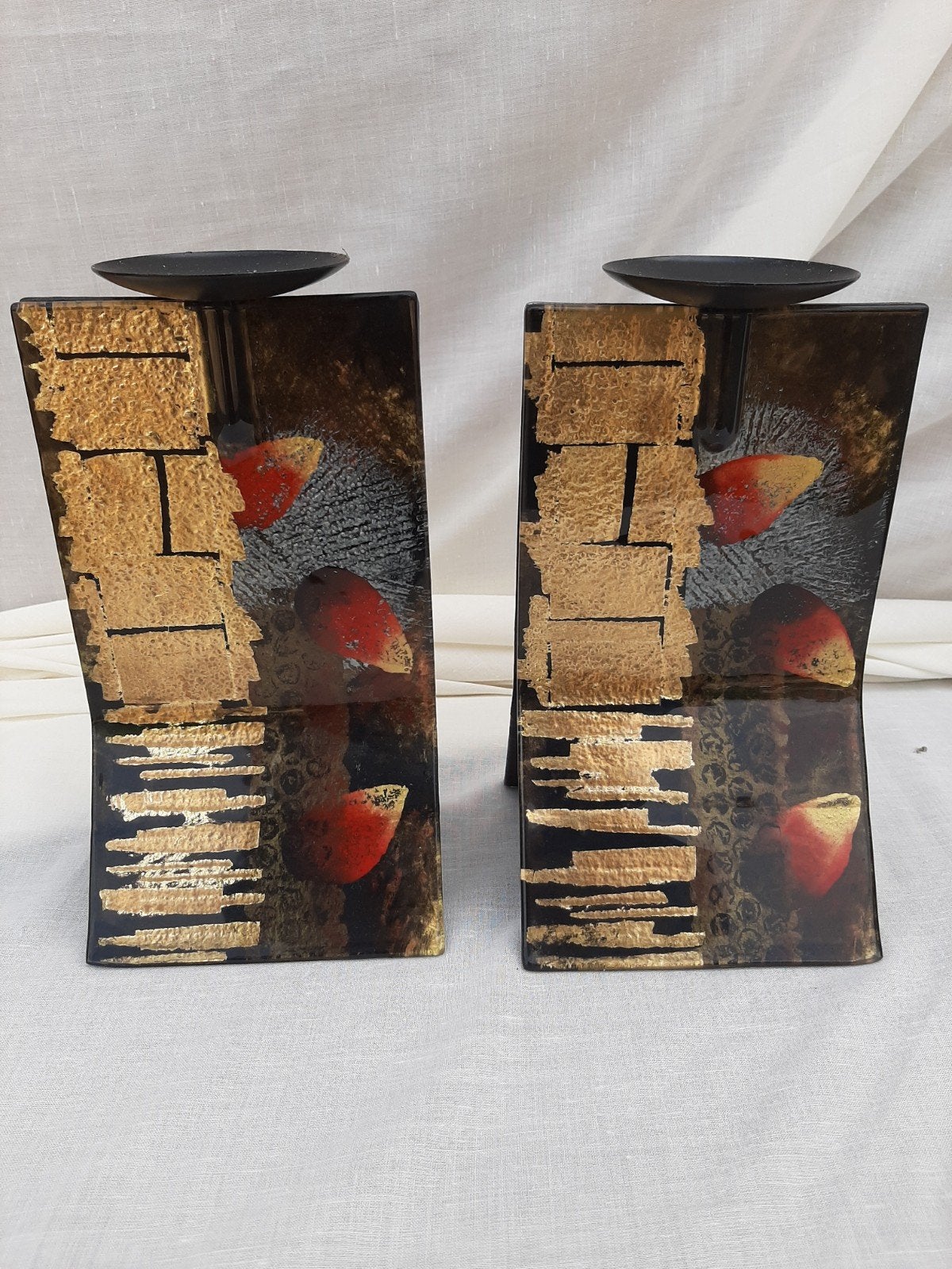 2 kandelaars/ zwart met goud, Huis en Inrichting, Woonaccessoires | Kandelaars en Kaarsen, Ophalen of Verzenden, Gebruikt, Goud