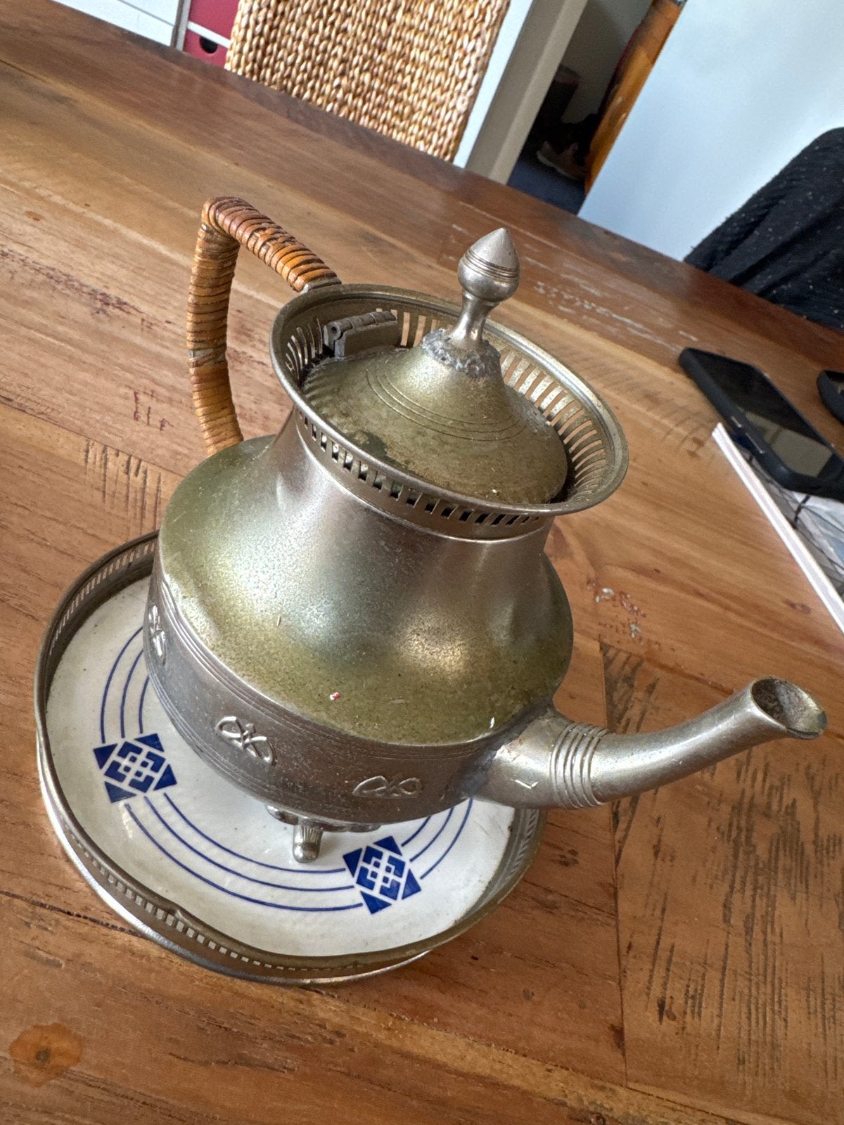 Antieke tinnen theepot met dienblad - Daalderop 232 1/2, Ophalen of Verzenden