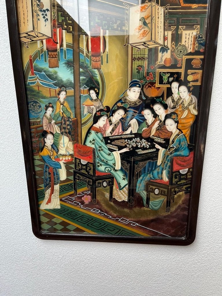 Chinees schilderij omgekeerd geschilderd glas, Antiek en Kunst, Ophalen, Overige stijlen, Handgeschilderd, Overige onderwerpen