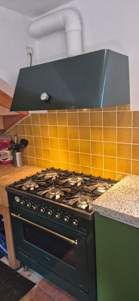 Groen Boretti gasfornuis met bijpassende afzuigkap, Ophalen, Gebruikt, Hete lucht, 60 cm of meer
