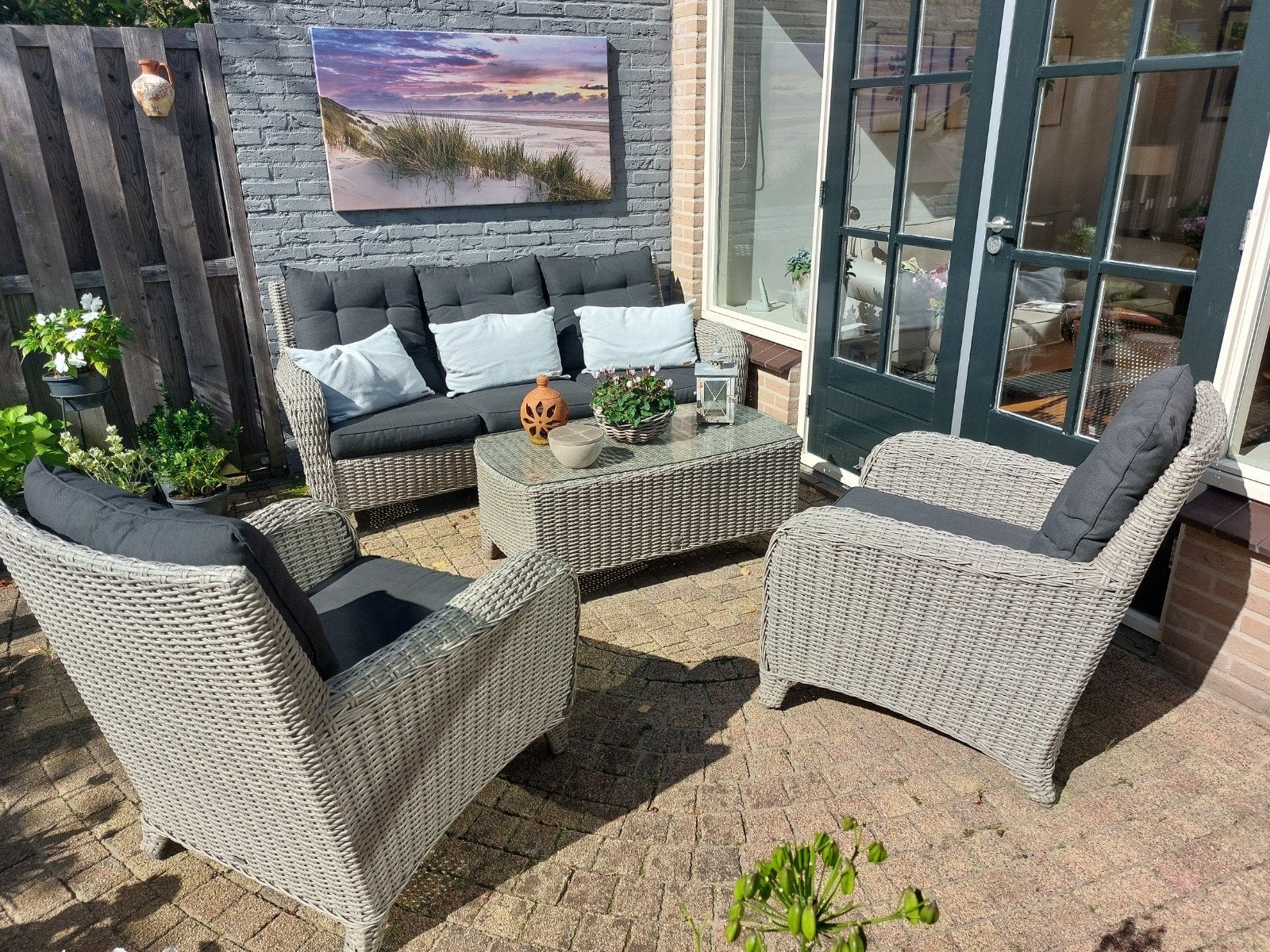 Complete Wicker Loungeset met Bank, 2 Stoelen en Tafel, Ophalen, 5 zitplaatsen, Gebruikt, Bank