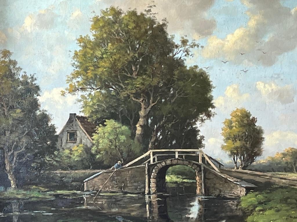 AM Geijp, visser op een brug, Antiek en Kunst, Kunst | Schilderijen | Klassiek, Ophalen