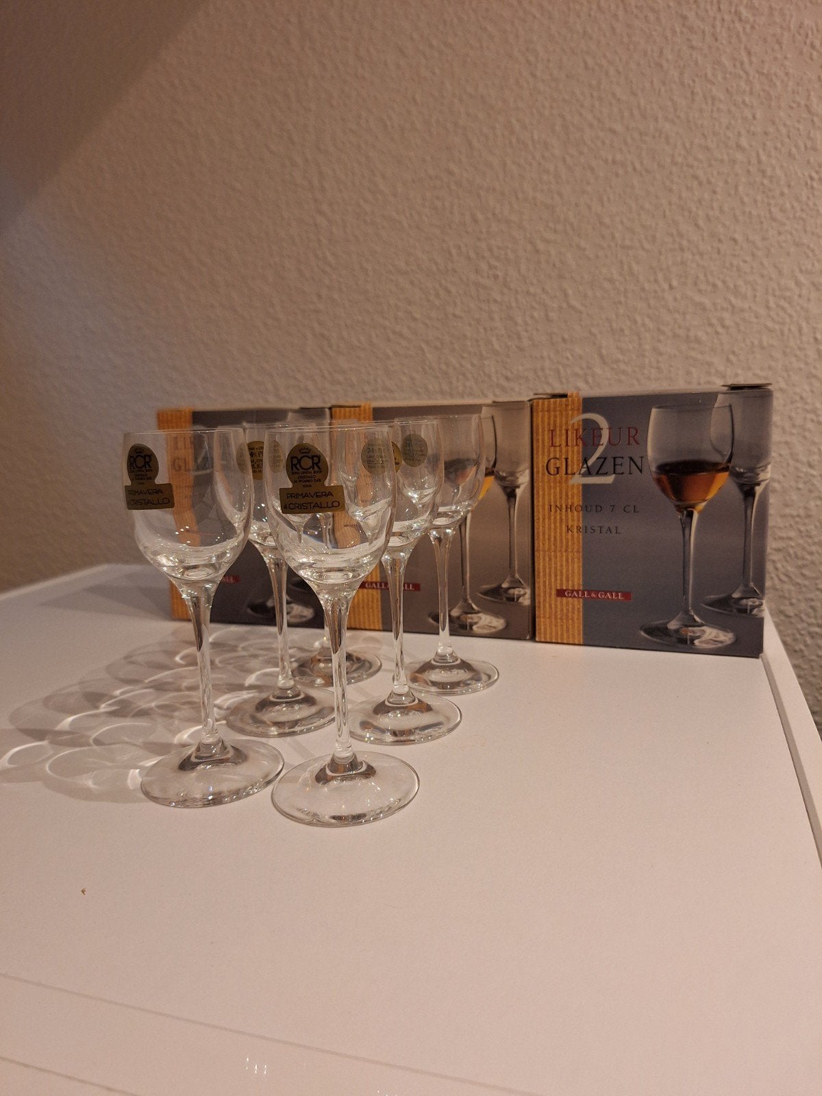 6 kristallen likeur glaasjes in doos, Ophalen of Verzenden