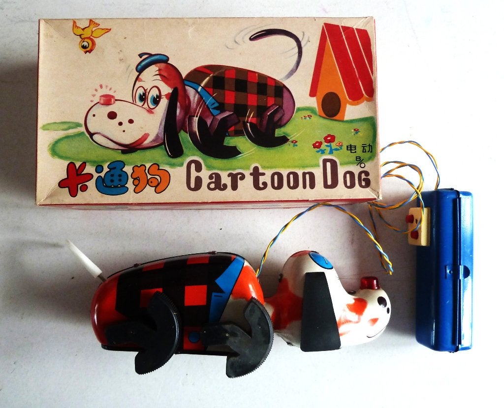 Cartoon Dog Blikken battery toy ME 775 MIB jaren 70 werkend, Ophalen of Verzenden