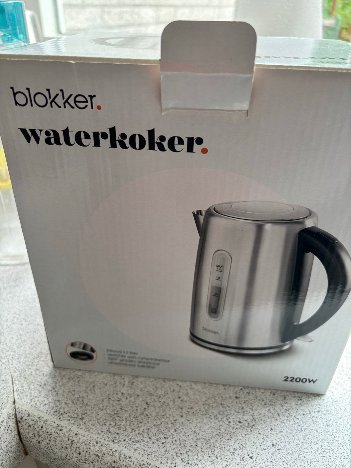 Blokker Waterkoker RVS 1.7L - 2200W, 1 tot 2 liter, Ophalen of Verzenden, Gebruikt, Rvs