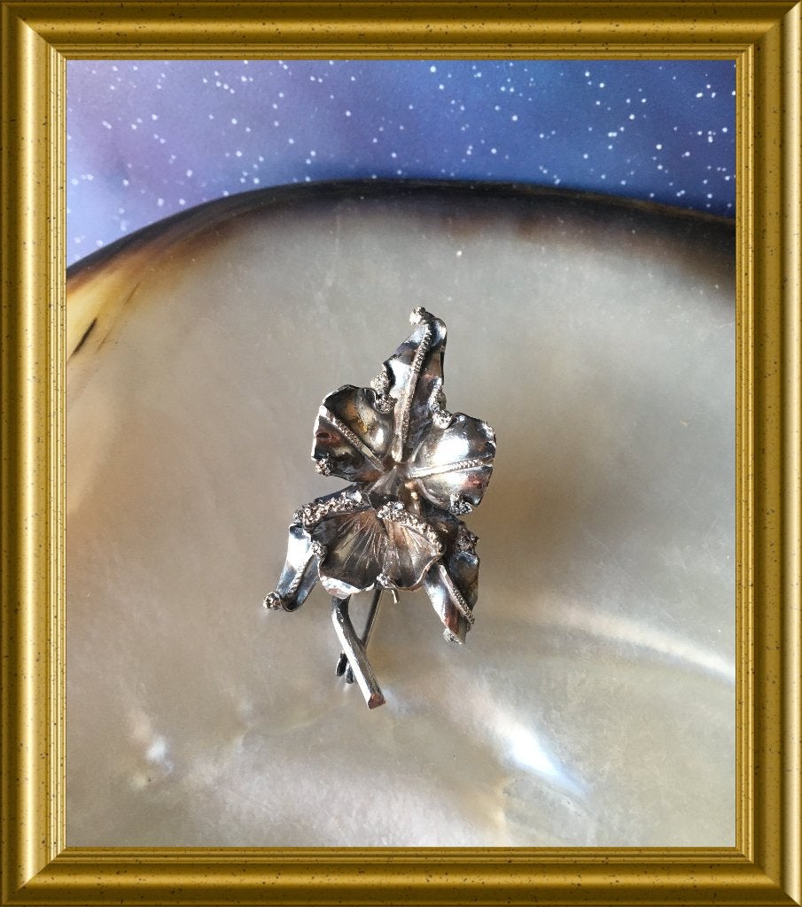 Mooie zilveren bloem broche, orchidee, Ophalen of Verzenden, Zilver, Broche