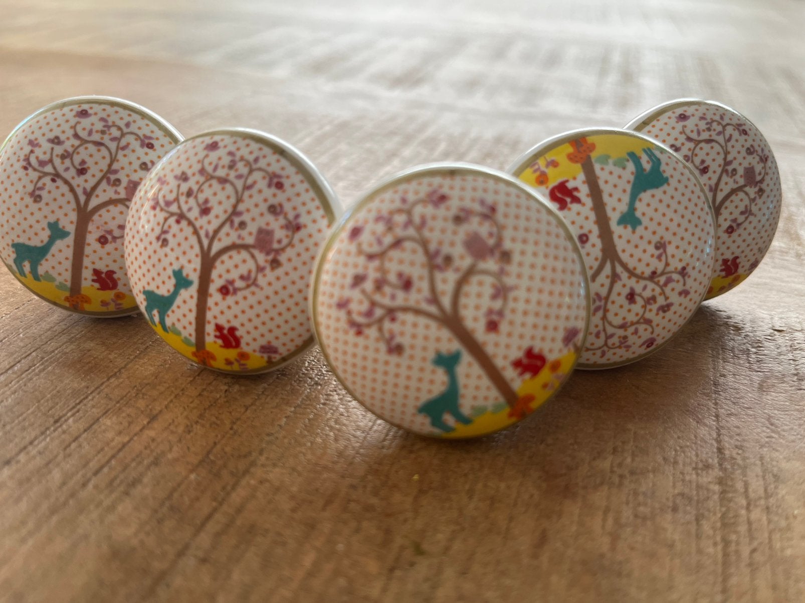 5 schattige deurknopjes voor de kinderkamer - Bosdieren desi, Ophalen of Verzenden, Gebruikt